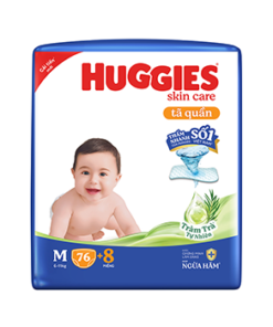 Tã quần Huggies Skincare cực đại size M76 + 8 miếng (6 - 11kg)