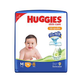 Tã quần Huggies Skincare cực đại size M76 + 8 miếng (6 - 11kg)