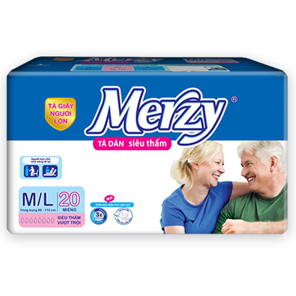 Tã Dán Người Lớn Merzy Cao Cấp Siêu Thấm, Khô Thoáng Size M/L