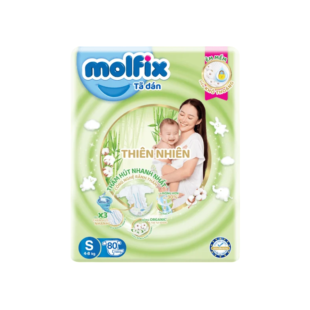 Bỉm tã quần Molfix thiên nhiên Size S