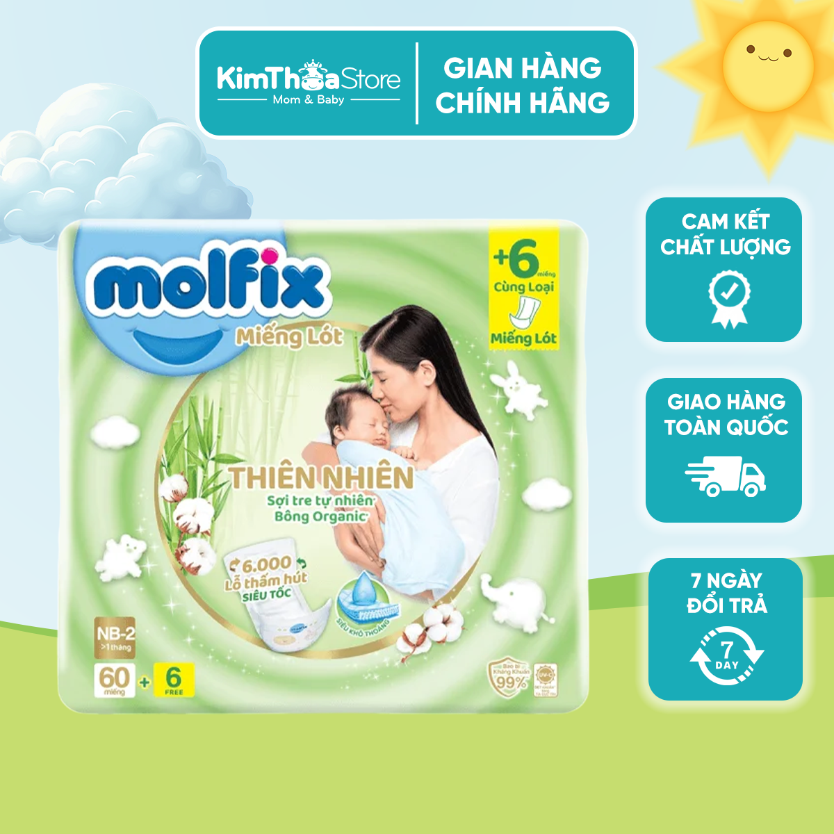 Bỉm tã quần Molfix thiên nhiên Size NB